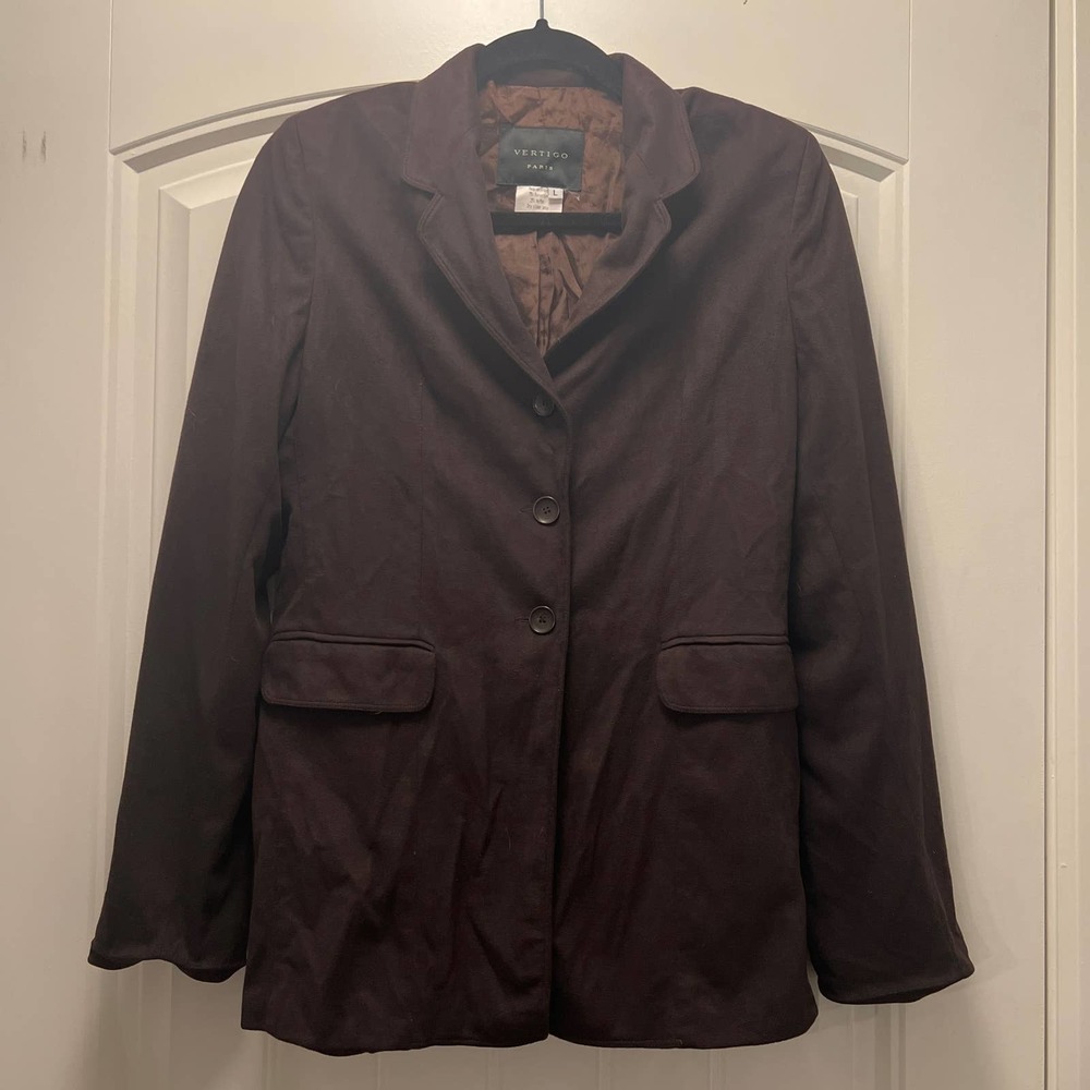 Vertigo Paris Women's Brown 3-Button Front Casual Business Blazer Suit Size L